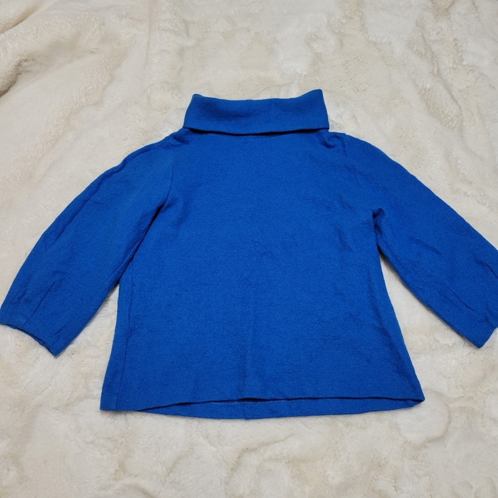 COS Women’s Funnel Mock Neck Balloon Sleeve Sweater Top Size S Wool Cotton Blue
